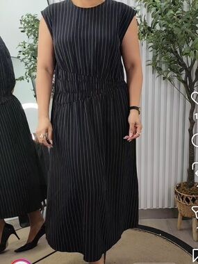 Prologue Women’s Elegant Black Pin Striped Midi Dress Size XL NWOT